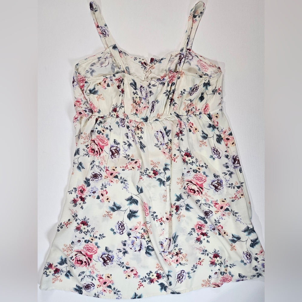 No Boundaries Sundress Juniors 3XL White Pink Floral Tie Neck Summer Cottagecore - Picture 2 of 11